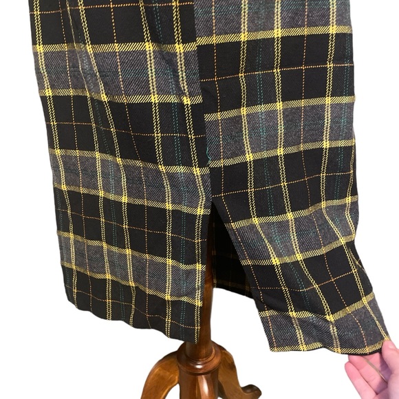 Zara Basic Women’s Plaid Midi Skirt- Size Large. Black, Gray, Yellow Plaid - Picture 5 of 8